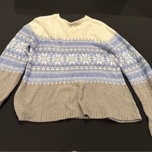 Croft & Barrow Fair Isle Snowflake Sweater Blue Gray Cream Size L